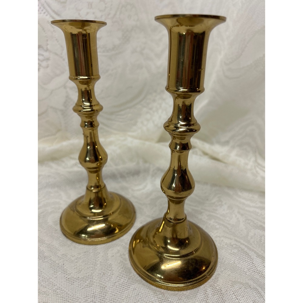 Vintage Solid Brass Candlestick Holders Set of 2 Polished‎ Gold Taper 7.5 Inch